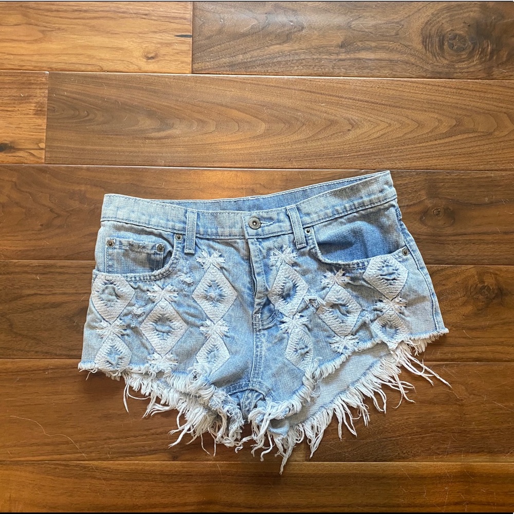 LF Carmar Embroidered Denim Cutoff Shorts